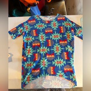LuLaRoe Blue and Red Geometric Top